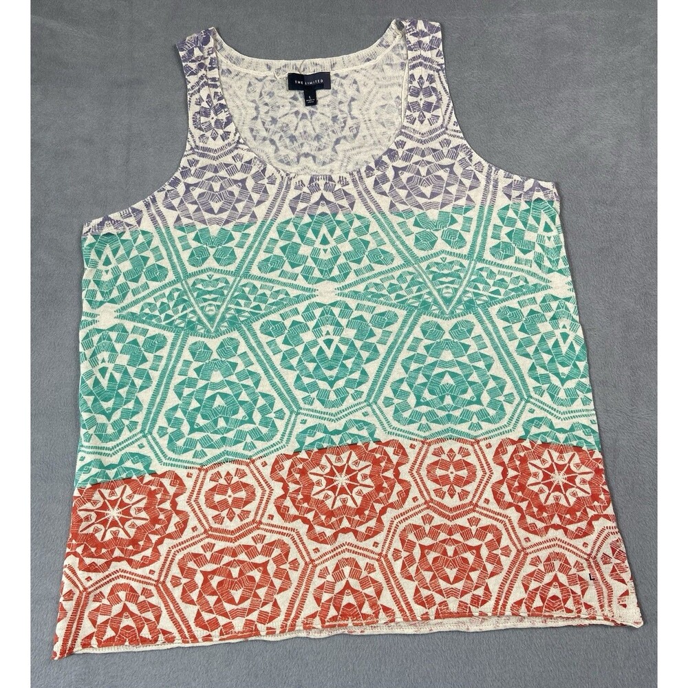The Limited Tank Top Womens L Linen Cotton Geometric Boho Sleeveless Knit 2015